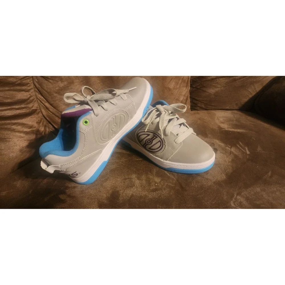 Heelys Voyager HE100333 Youth Size 4 Gray‎ Blue Roller Shoes Sneakers w/ Wheels